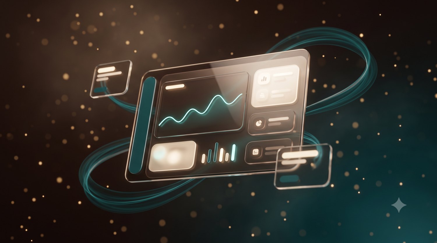 Ilustrasi dashboard terpadu CukupSatu — data absensi, tugas, dan keuangan saling terhubung